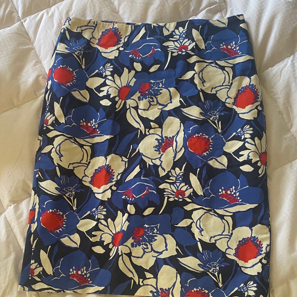 Talbots Blue and Red Floral Pencil Skirt